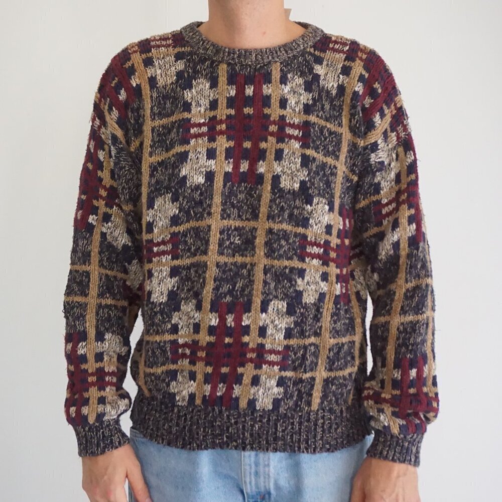 Vintage St. John’s Bay Multi-Color Cotton Ramie Textured Knit Sweater Medium